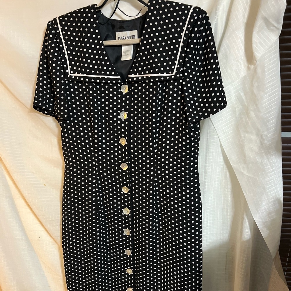 Plaza South Black White Polka Dot Dress size 12